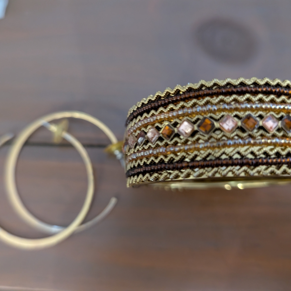 Ornate Gold and Brown Ethnic Bracelet with Gemstone Detailing